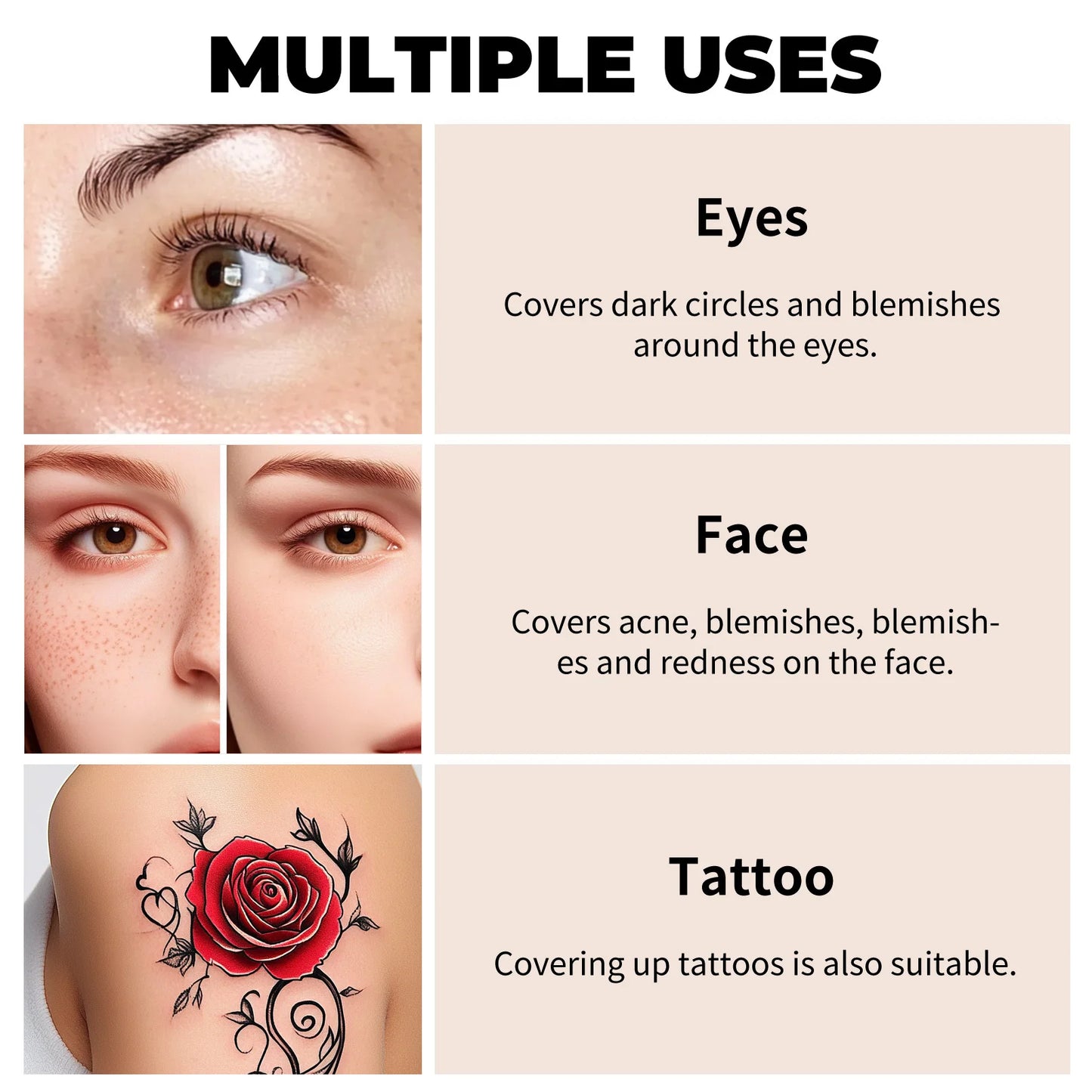 Waterproof Full Coverage Concealer for Tattoos, Scars - Natural Finish
